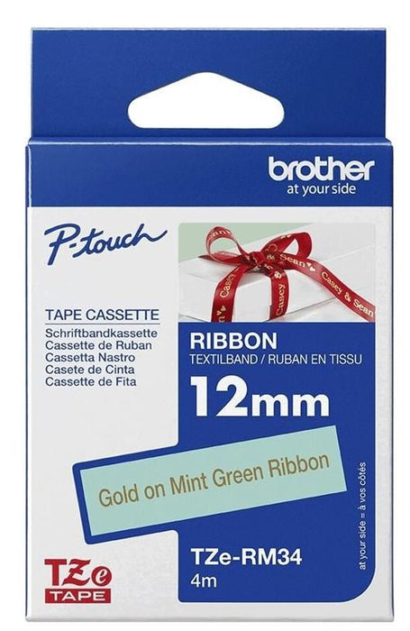 BROTHER P-Touch 12mm mint green/gold ribbon tape