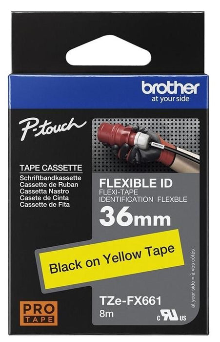 BROTHER TZEFX661 36mm Black on Yellow Flexible ID