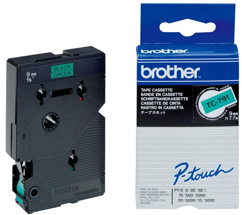 BROTHER P-Touch TC-791 black on green 9mm