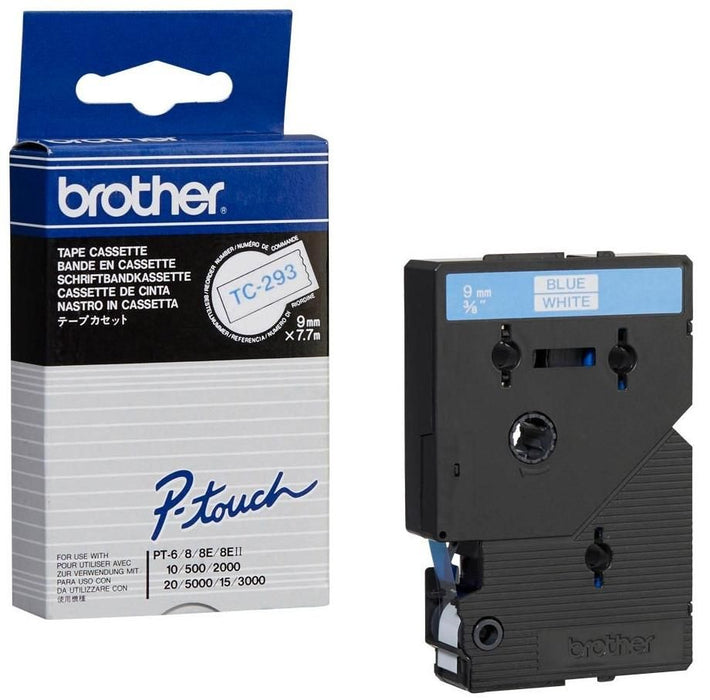 BROTHER P-Touch TC-293 blue on white 9mm