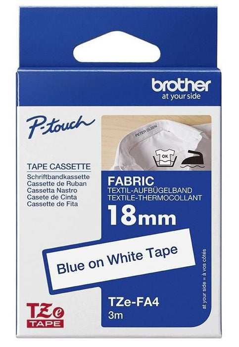 BROTHER Tape TZeFA4B 18mm Blue on White background Thermo sticky 3M