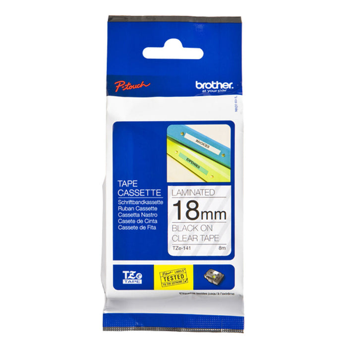 Brother TZe-141 Tape Black on Clear, Laminated, 18mm, 8m - Eco