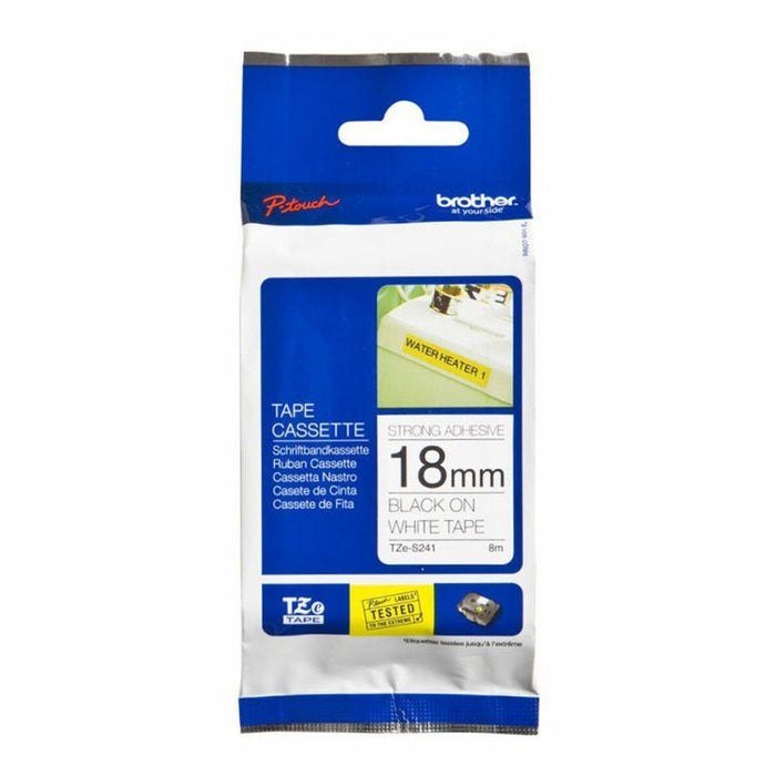 Brother TZe-S241 Tape Black on White, Strong Adhesive, 18mm, 8 m - Eco
