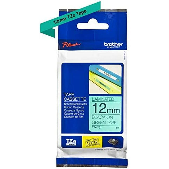 Brother TZe-731 Tape Black on Green, Laminated, 12mm, 8m - Eco