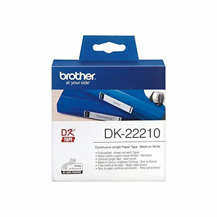 Brother DK-22210 Roll White Continuous Length Paper Tape 29mmx30.48M (Black on White)