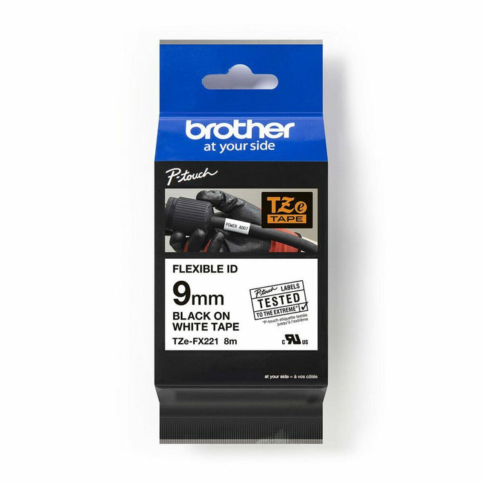 Brother TZe-FX221 Tape, Black on White, Flexible, 9mm, 8m