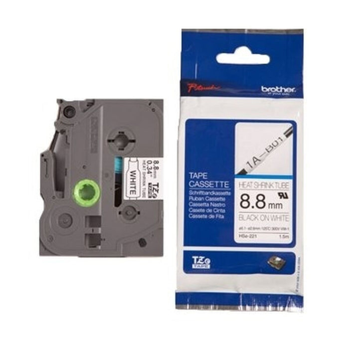 Brother HSe-221E 9mm Black on White Heat Shrink Tape