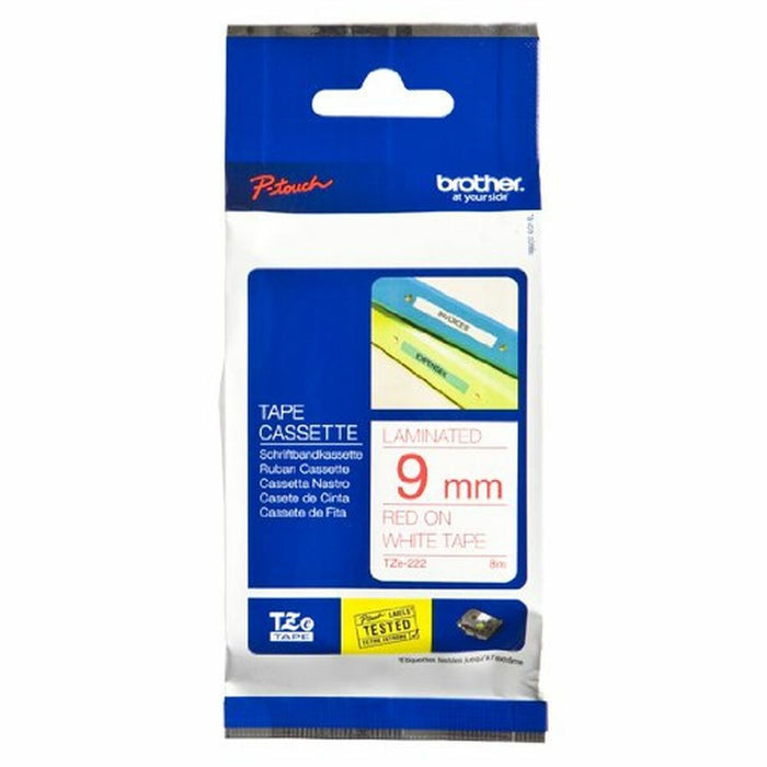 Brother TZe-222 Tape Red on White, Laminated, 9mm, 8m - Eco