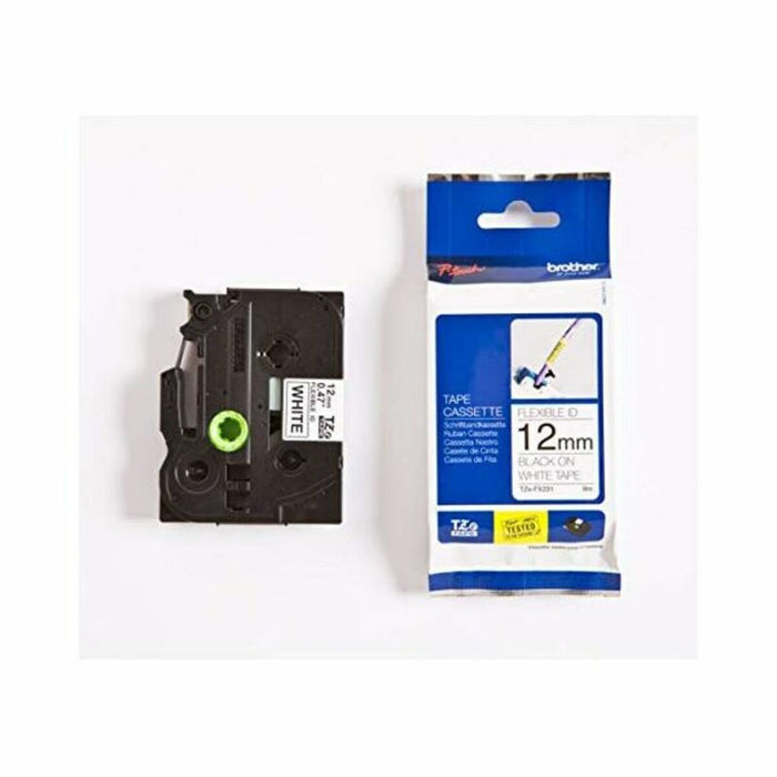 Brother TZe-FX231 Tape Black on White, Flexible ID, 12mm, 8m