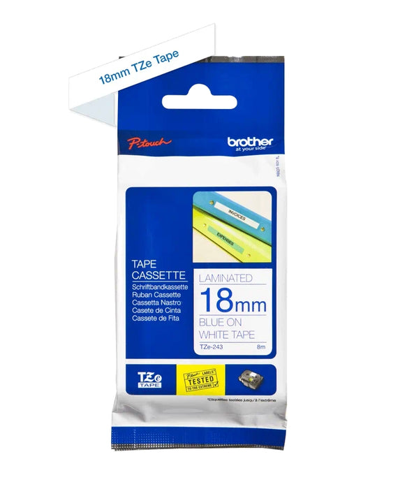 Brother TZe-243 Tape Blue on White Laminated, 18mm, 8m - Eco