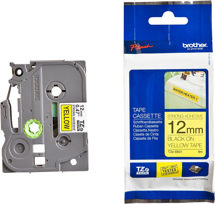 Brother TZe-S631 Tape Black on Wellow, Strong Adhesive, 12mm, 8 m - Eco