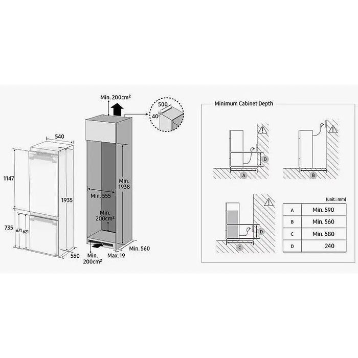Built-in refrigerator SAMSUNG BRB70F30AES0EO 298 l No Frost 193.5 cm - Хладилници за вграждане с фризер<<<Хладилници за