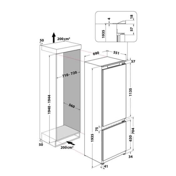 Built-in refrigerator WHIRLPOOL Space400 Total No Frost WH SP70 T121 - Хладилници за вграждане с фризер<<<Хладилници за