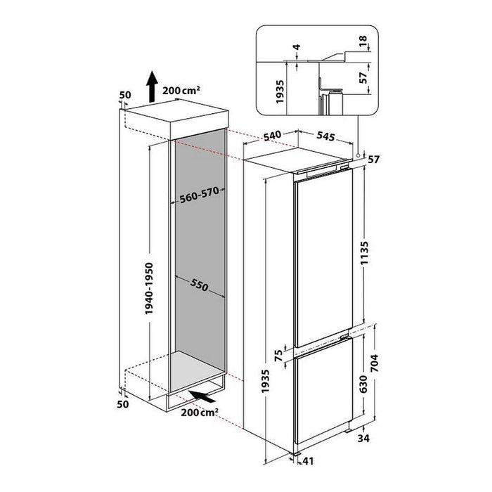 Built-in refrigerator WHIRLPOOL WHC20D013D1 300 l 6th SENSE 195 cm - Хладилници за вграждане с фризер<<<Хладилници за