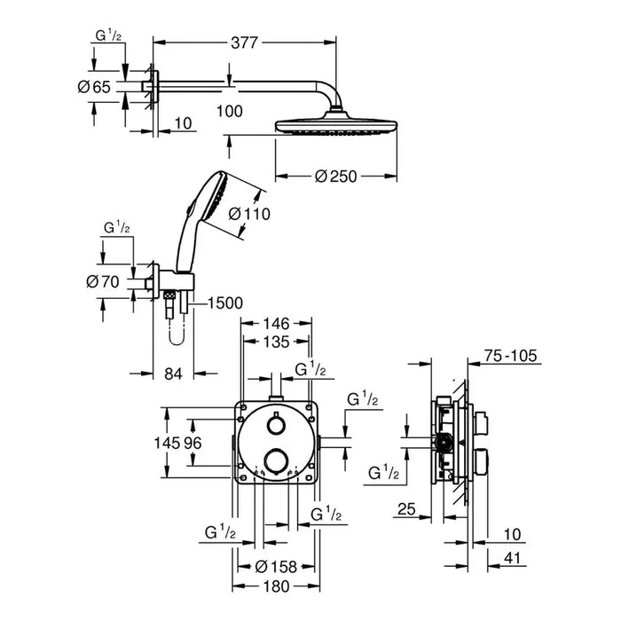 BUILT-IN SHOWER SET WITH GROHE PRECISION THERMOSTAT - Душ комплекти и смесители за вграждане<<<Смесители и
