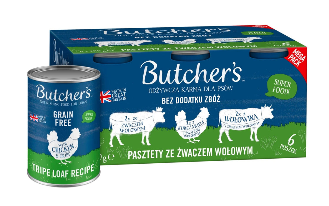 BUTCHER'S Original Mega pack mix tripe loaf recipe - wet dog food - 6 x 400g