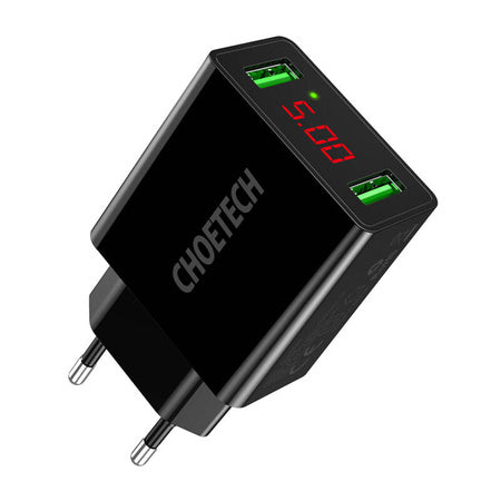 C0028 2*USB-A network charger with display (black) - mains chargers<<<Chargers<<<GSM Accessories<<<InnproXML