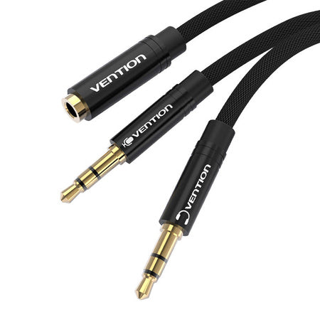 Cable audio mini jack 3.5mm female to 2x mini jack 3.5 mm male Vention BBLBAB 0.6m (black) - Audio