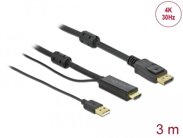 Cable Delock HDMI male - DisplayPort USB male 4K 30 Hz 3 m Black - PC кабели<<<Кабели<<<ValiAPI