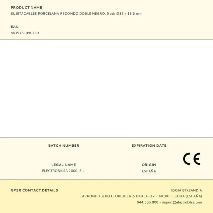 Cable holder F-line Black Porcelain 5 Units - Компютър Мрежи и компоненти<<<Компютри| Електроника<<<BigBuy&&&Окабелени