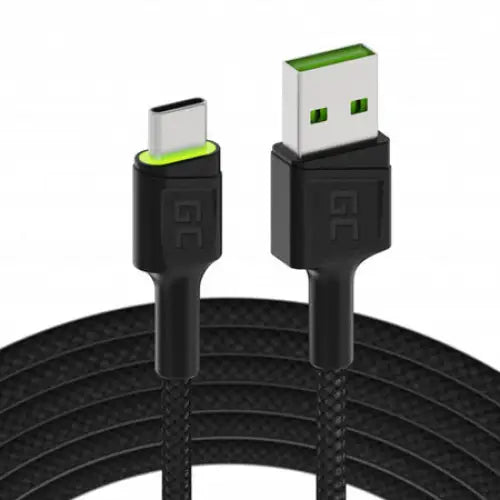 Cable USB - USB-C Green Cell GC Ray 120cm green LED with Ultra Charge QC 3.0 - USB to USB-C<<<USB cables<<<GSM