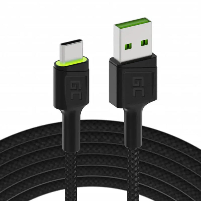 Cable USB - USB-C Green Cell GC Ray 120cm green LED with Ultra Charge QC 3.0 - USB to USB-C<<<USB cables<<<GSM