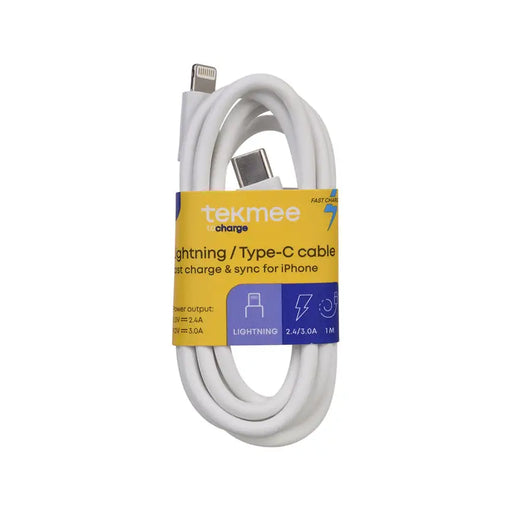 CABLE USB-C TO LIGHTNING 1M 2.4A WHITE TEKMEE - Зарядни устройства<<<Батерии и фенери<<<Осветление<<<Praktiker