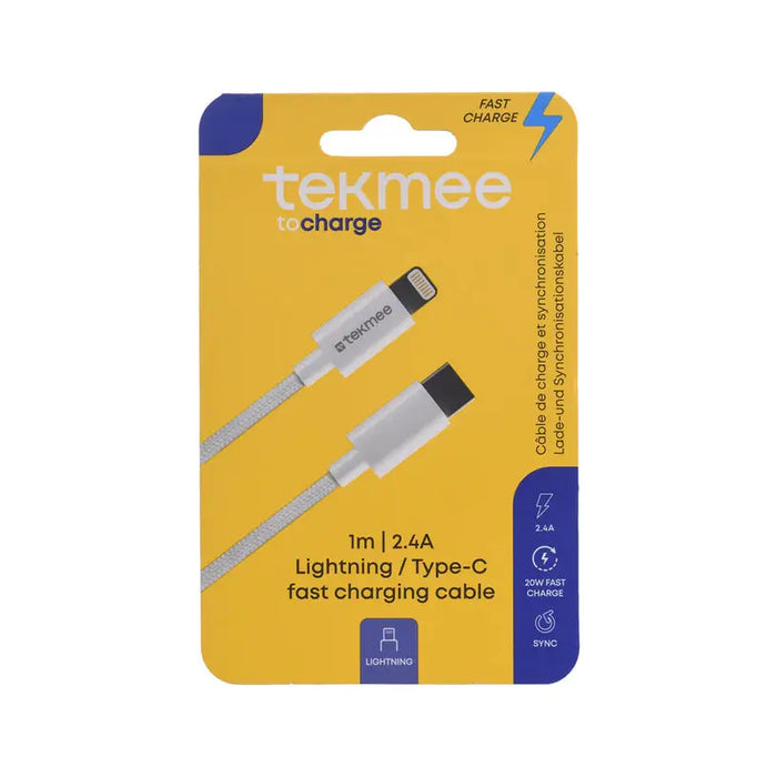 CABLE USB-C TO LIGHTNING 1M 2.4A WHITE TEKMEE - Зарядни устройства<<<Батерии и фенери<<<Осветление<<<Praktiker