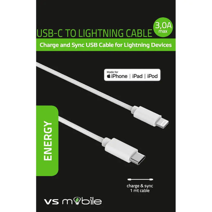 CABLE VSMOBILE USB-C to LIGHTNING 3.0 A 1 m - Зарядни устройства<<<Батерии и фенери<<<Осветление<<<Praktiker