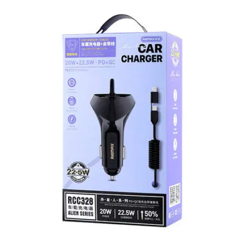 Cabled car charger Remax RCC328 20V + 22,5W PD + QC - Car chargers<<<Chargers<<<GSM Accessories<<<InnproXML