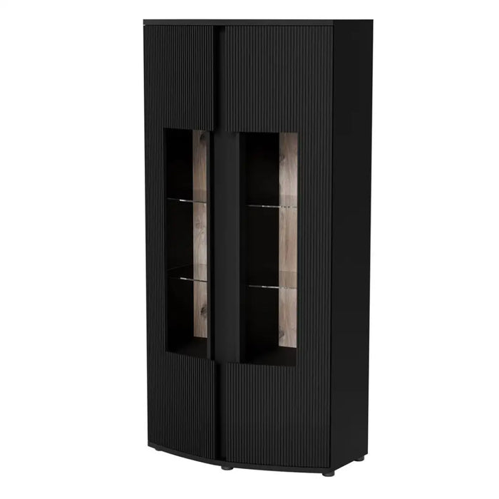 Cama 2D display cabinet MICHELLE 86x35-47xH180 black/viking oak - Buffets and display cabinets on a wooden