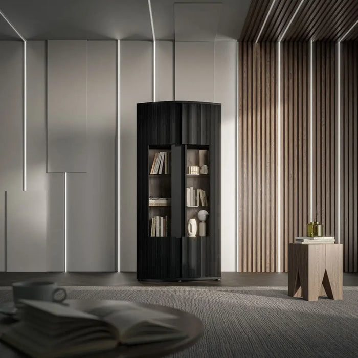 Cama 2D display cabinet MICHELLE 86x35-47xH180 black/viking oak - Buffets and display cabinets on a wooden