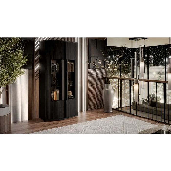 Cama 2D display cabinet MICHELLE 86x35-47xH180 black/viking oak - Buffets and display cabinets on a wooden