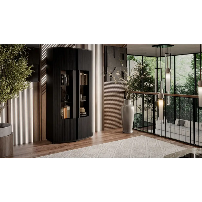 Cama 2D display cabinet MICHELLE 86x35-47xH180 black/viking oak - Buffets and display cabinets on a wooden