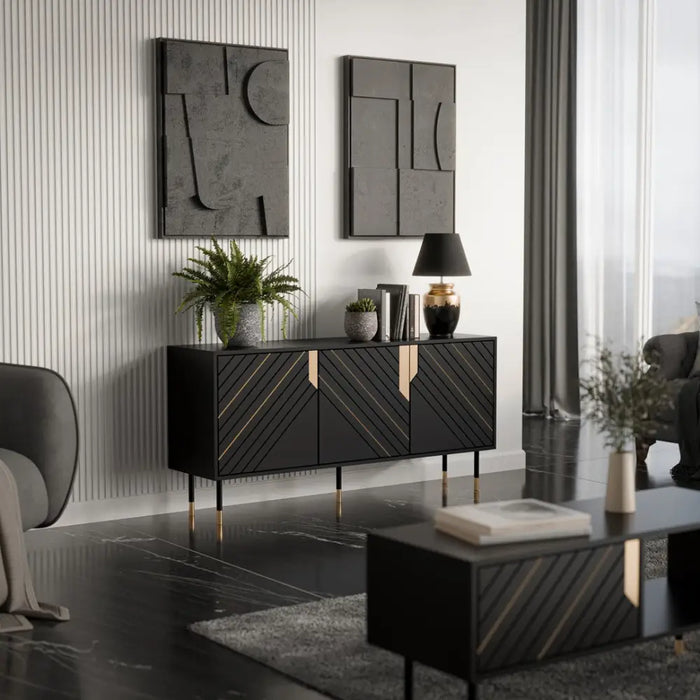Cama 3D MOUNTAIN chest of drawers 154x40x72 black + gold - Chests of drawers made of furniture