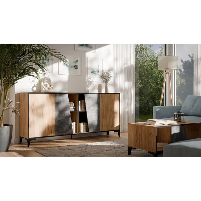 Cama 4D chest of drawers OVO 180x38xH83 oak/concrete - Chests of drawers made of furniture