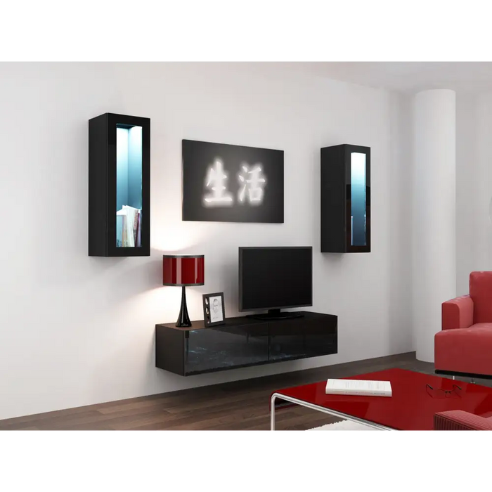 Cama Cabinet VIGO ’90’’ glass 90/35/32 black/black gloss - Buffets and display cabinets on a wooden