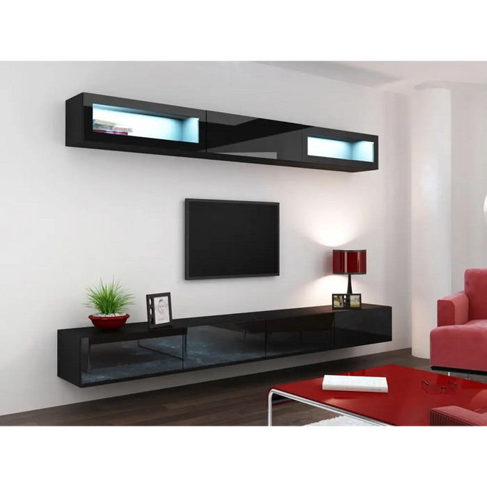 Cama Cabinet VIGO ’90’’ glass 90/35/32 black/black gloss - Buffets and display cabinets on a wooden