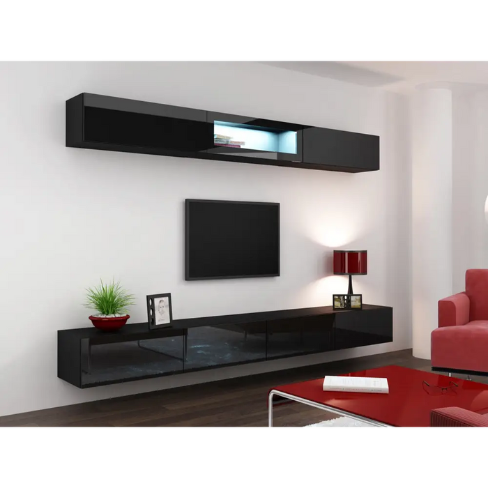 Cama Cabinet VIGO ’90’’ glass 90/35/32 black/black gloss - Buffets and display cabinets on a wooden