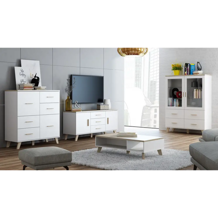 Cama display cabinet LOTTA 2D4D white + sonoma oak - Buffets and display cabinets on a wooden baseBIW-PDR<<<Buffets