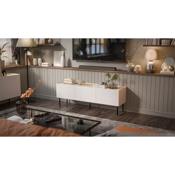 Cama FELLINI TV cabinet 150x40x52 cashmere + oiled oak top - TV cabinets made of furniture boardSTV-ZPM<<<TV