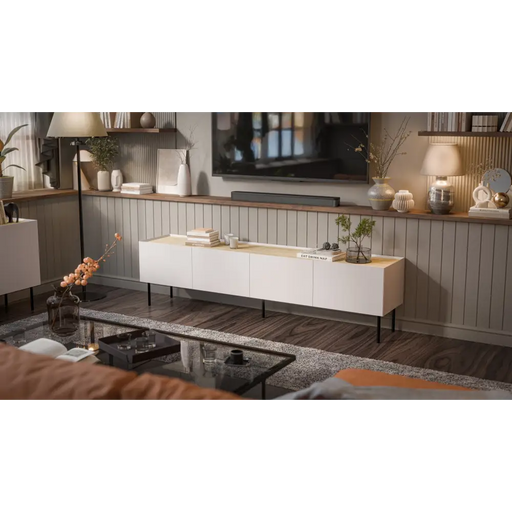 Cama FELLINI TV cabinet 200x40x52 cashmere + oiled oak top - TV cabinets made of furniture boardSTV-ZPM<<<TV