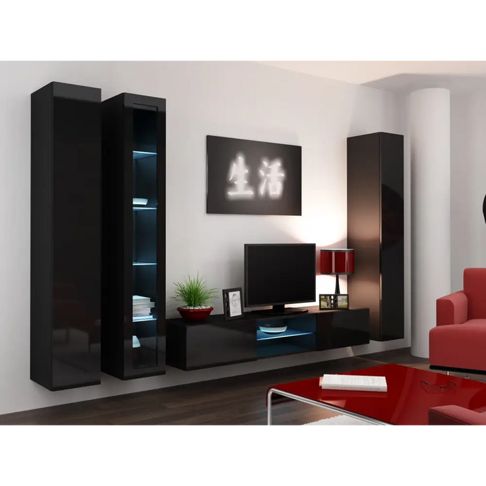 Cama Glass-case VIGO ’180’ 180/40/30 black/black gloss - Buffets and display cabinets on a wooden baseBIW-PDR<<<Buffets