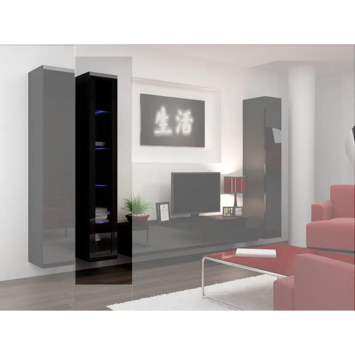 Cama Glass-case VIGO ’180’ 180/40/30 black/black gloss - Buffets and display cabinets on a wooden baseBIW-PDR<<<Buffets