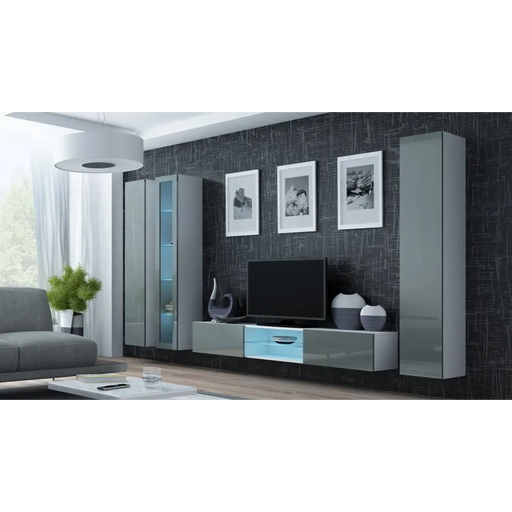 Cama Glass-case VIGO ’180’ 180/40/30 white/grey gloss - Buffets and display cabinets on a wooden baseBIW-PDR<<<Buffets