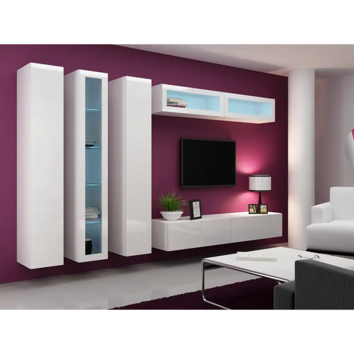 Cama Glass-case VIGO ’180’ 180/40/30 white/white gloss - Buffets and display cabinets on a wooden baseBIW-PDR<<<Buffets