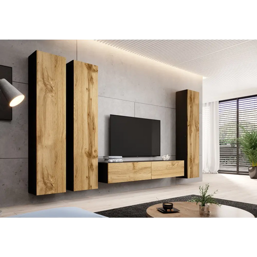 Cama living room cabinet set VIGO 1 black/wotan oak - Modern wall unitsMES-NOW<<<Wall UnitsMES<<<ActionPL