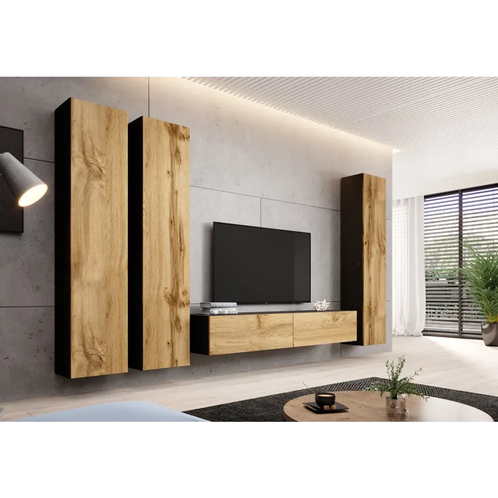 Cama living room cabinet set VIGO 1 black/wotan oak - Modern wall unitsMES-NOW<<<Wall UnitsMES<<<ActionPL