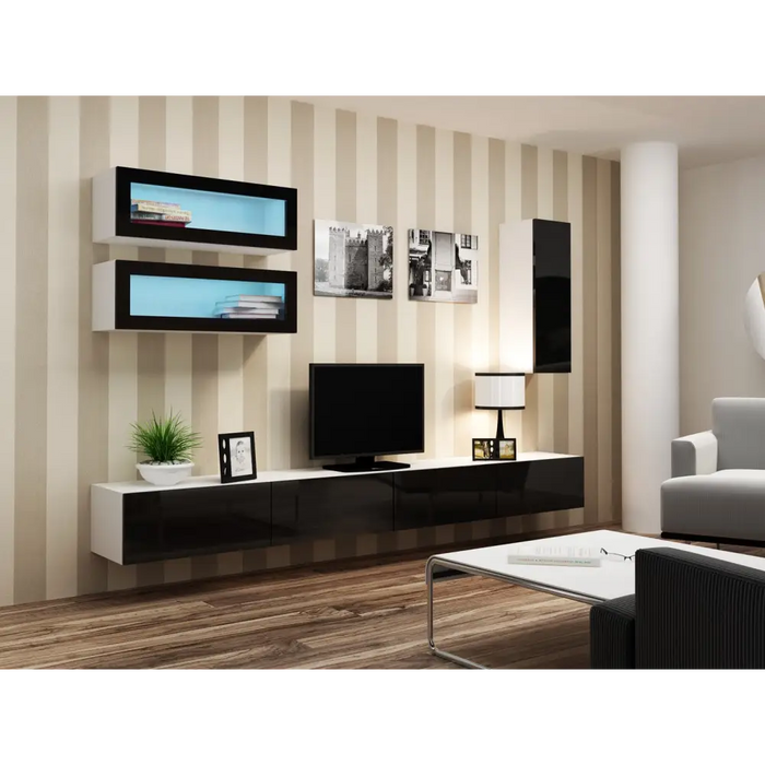Cama Living room cabinet set VIGO 11 white/black gloss - Modern wall unitsMES-NOW<<<Wall UnitsMES<<<ActionPL