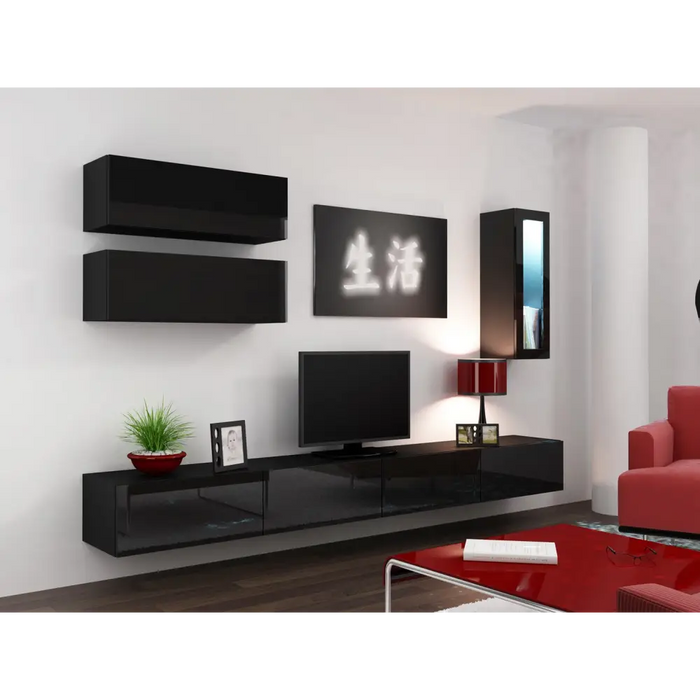 Cama Living room cabinet set VIGO 12 black/black gloss - Modern wall unitsMES-NOW<<<Wall UnitsMES<<<ActionPL